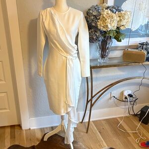 Commense white midi scuba dress with long satin sash. Size M